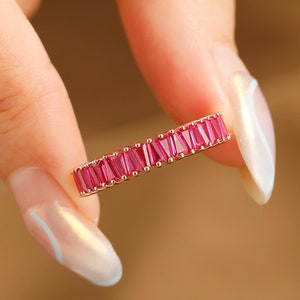 Unique Ruby Ring Wedding Band Eternity Band Ring Rose Gold Stacking Ring Band Ruby Birthstone Matching Band for Lover Mother&#39;s Day Gift Ring