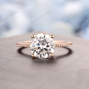 Half Eternity Lab Diamond Ring, 3CT Round Cut 9mm Moissanite Wedding Ring, Hidden Halo Moissanite Promise Ring, 14k Solid Gold Bridal Ring image 1