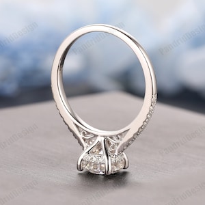 Vintage Hidden Halo Moissanite Ladies Ring, Anniversary Gift, 1.25CT Round 7mm Lab Diamond Wedding Ring, Simulated Diamond Engagement Ring image 3