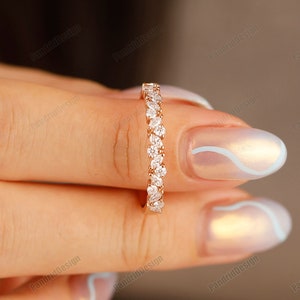 Solid Gold Minimal Stacking Ring Marquise and Round Cut Moissanite Diamond Wedding Ring for Women Gold Simulated Diamond Enhancer Ring Girl