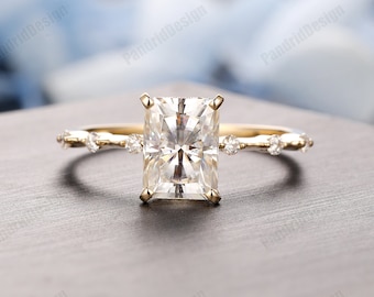 Accents Moissanite Wedding Promise Ring, Excellent 1-3CT Radiant Cut DE Color Moissanite Engagement Ring, Hidden Halo Women Daily Ring Gift