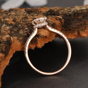 Hidden Halo Moissanite Engagement Ring, Solid Gold Promise Proposal Ring, Simulated Diamond Wedding Ring,1.0CT Round Genuine Moissanite Ring