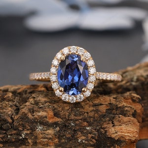 Sapphire Ring, 14k Solid Rose Gold Sapphire Ring, Oval Cut 6x8mm Sapphire Engagement Ring, Sapphire Birthstone Ring, 18k Gold Sapphire Ring