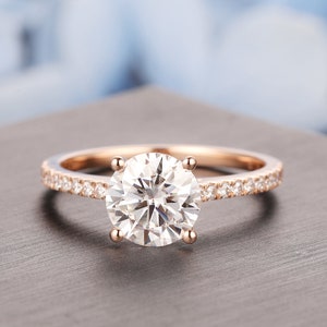 Moissanite Engagement Ring, Round Cut 1-3CT Moissanite Diamond Ring, Art Deco Wedding Ring, 14k Rose Gold Promise Ring, Half Eternity Ring