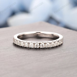 Moissanite Women Wedding Band, Simulated Diamond Engagement Ring, Half Eternity Wedding Band, Solid 14k 18k Gold Moissanite Wedding Set Ring