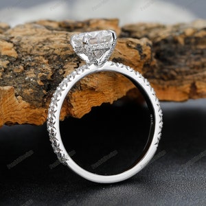 Pave Half Eternity Band 1-3CT Round Cut Moissanite Lab Diamond Ring, Danity Hidden Halo French Cut Pave Moissanite Diamond Engagement Ring