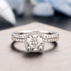 Excellent Cut Moissanite Anniversary Ring, Cushion Cut 6mm Simulated Diamond Ring, Moissanite Women Bridal Ring, 14k Solid Gold Wedding Set