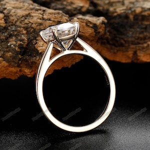 1.6mm Band Solitaire Wedding Ring Cathedral Style 2.0CT Rectangular Cushion Cut Moissanite Diamond Ring Solid Gold Engagement Womens Ring Etsy