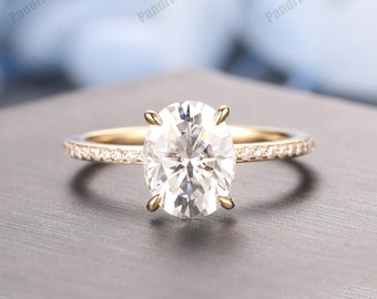 Anillo de compromiso de puntas puntiagudas de media eternidad, anillo de boda de moissanita solitario, anillo de mujer con propuesta de diamante simulado ovalado de oro de 14 k de 7x9 mm