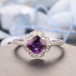 Handcrafted Engagement Wedding Ring, Floral Purple Gemstone Ring ...