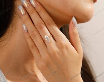 4 Prong 3.0CT Marquise Cut Moissanite Wedding Promise Ring, Solitaire Simulated Diamond Jewelry