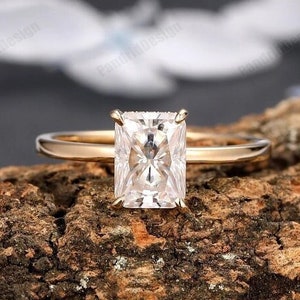 Hidden Halo Radiant Cut Solitaire Moissanite Diamond Engagement Ring 14k Gold Moissanite Promise Ring Radiant Moissanite Anniversary Ring