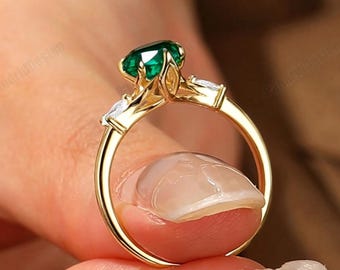 Elegant Tulip Inspired Prong Set Marquise Emerald May Birthstone Floral Engagement Ring Solid Gold