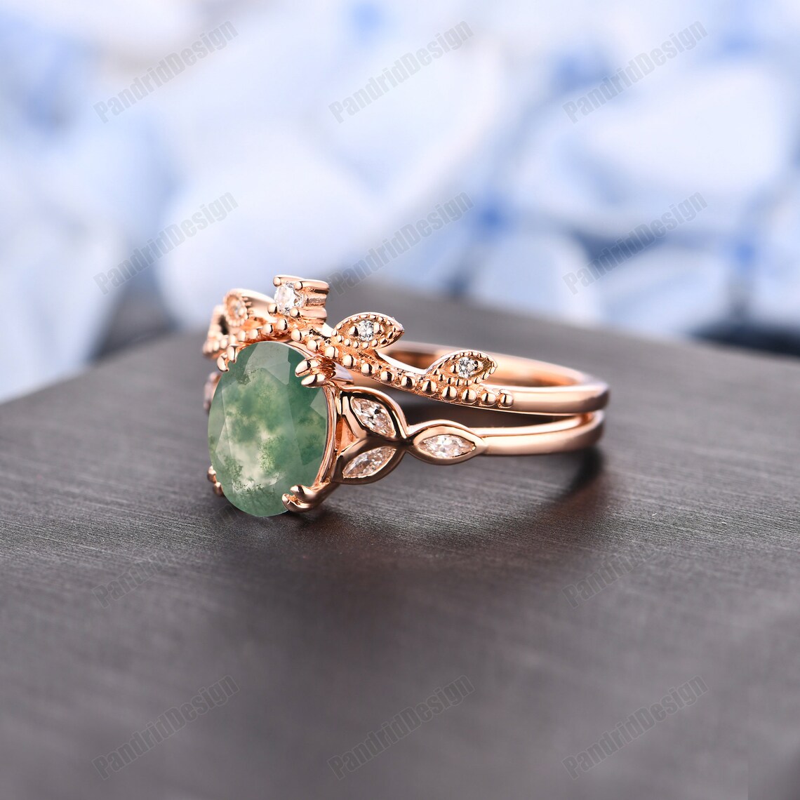 Natural Moss Agate Bridal Set Agate Promise Ring Set 2.0CT Etsy
