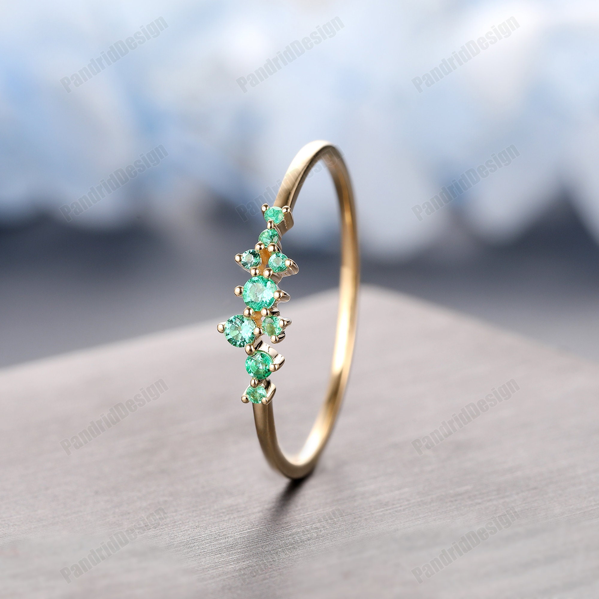 Natural Emerald Engagement Ring 18k Solid Rose Gold Cluster -  Denmark