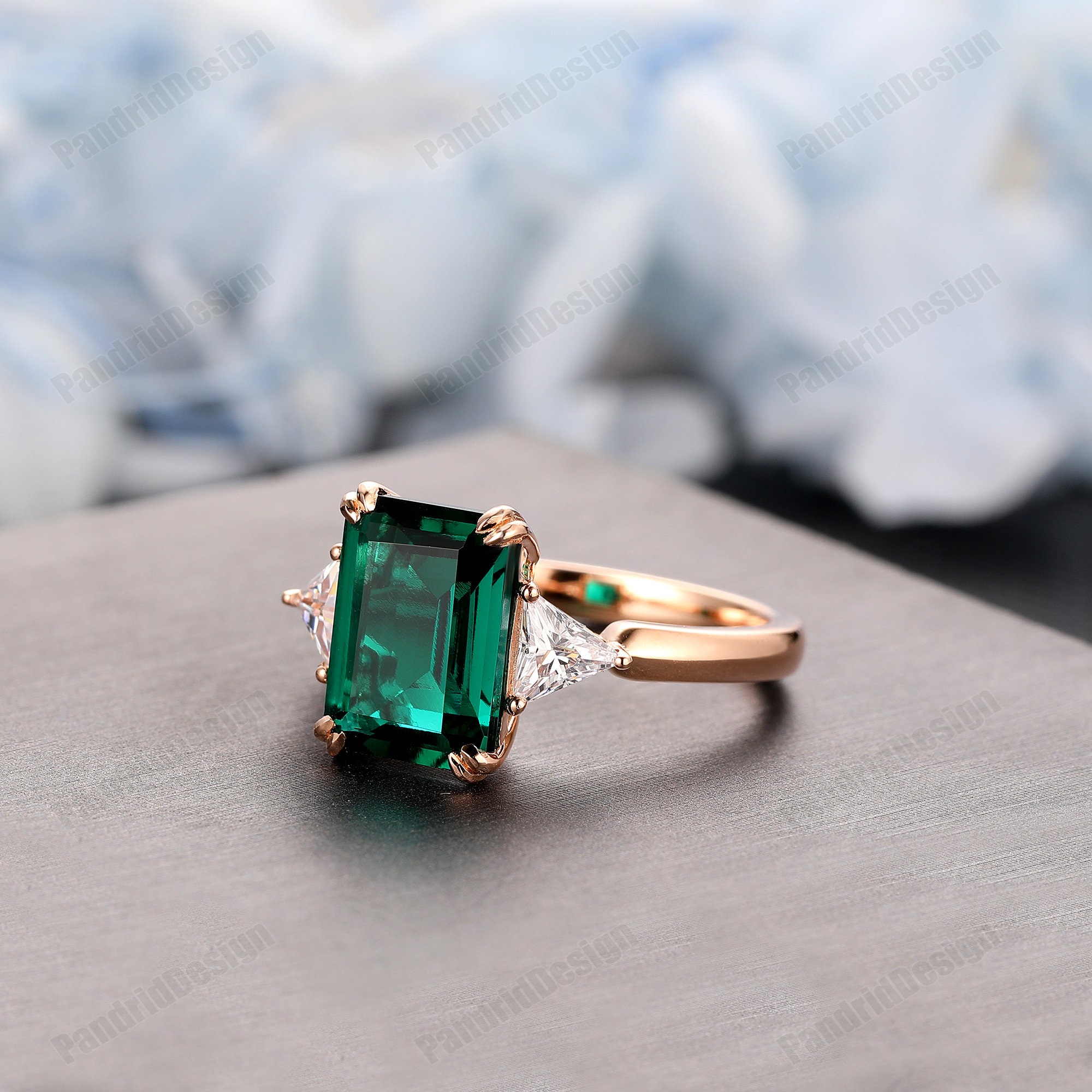Green Gemstone Ring,Emerald Proposal Ring Solid Gold,8x11mm Emerald Cut Emerald Promise Ring, Prong Set Emerald Engagement Ring,Women's Ring