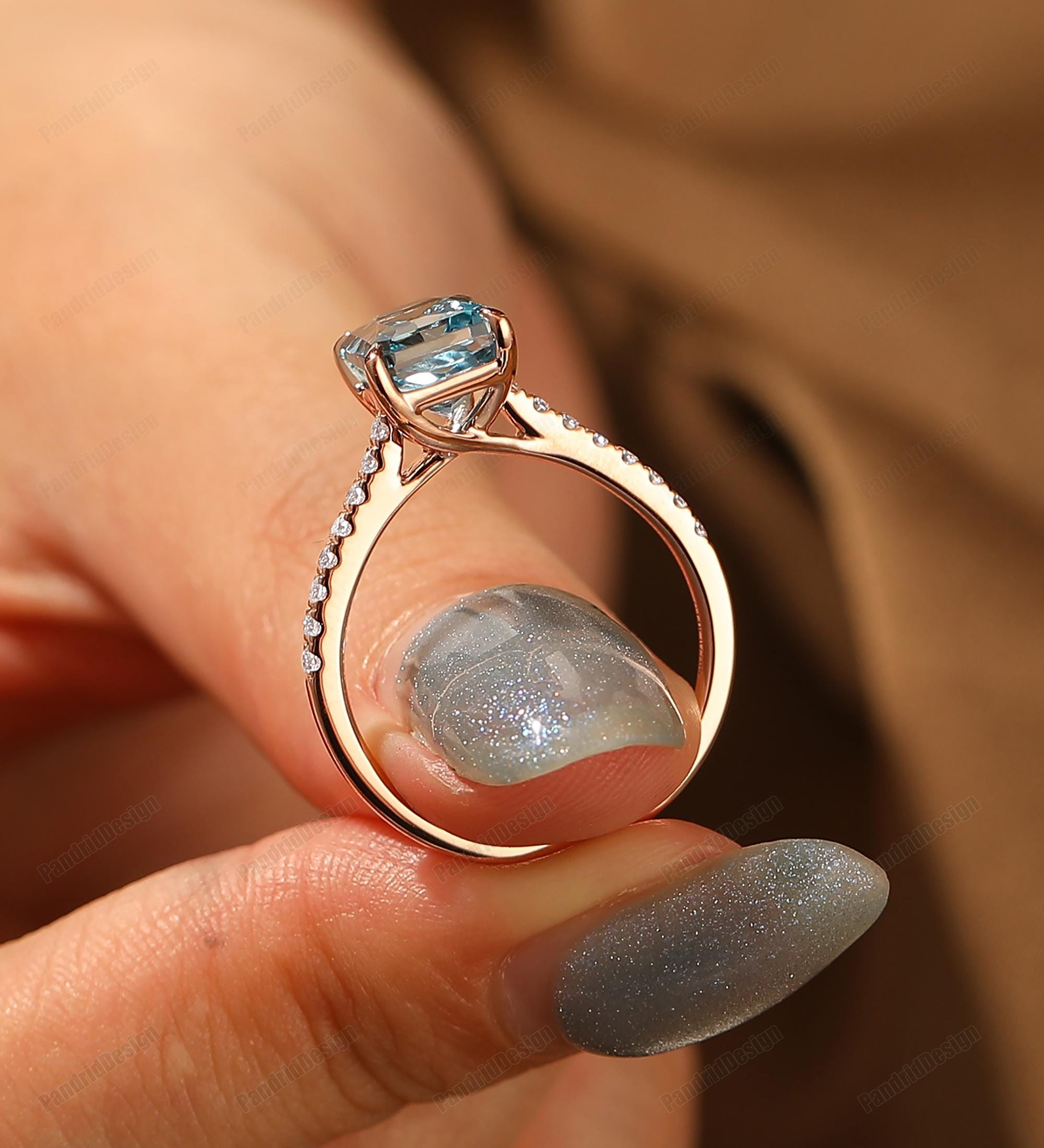 2.0-3.0CT Radiant Cut Natural London Blue Topaz Engagement Ring 