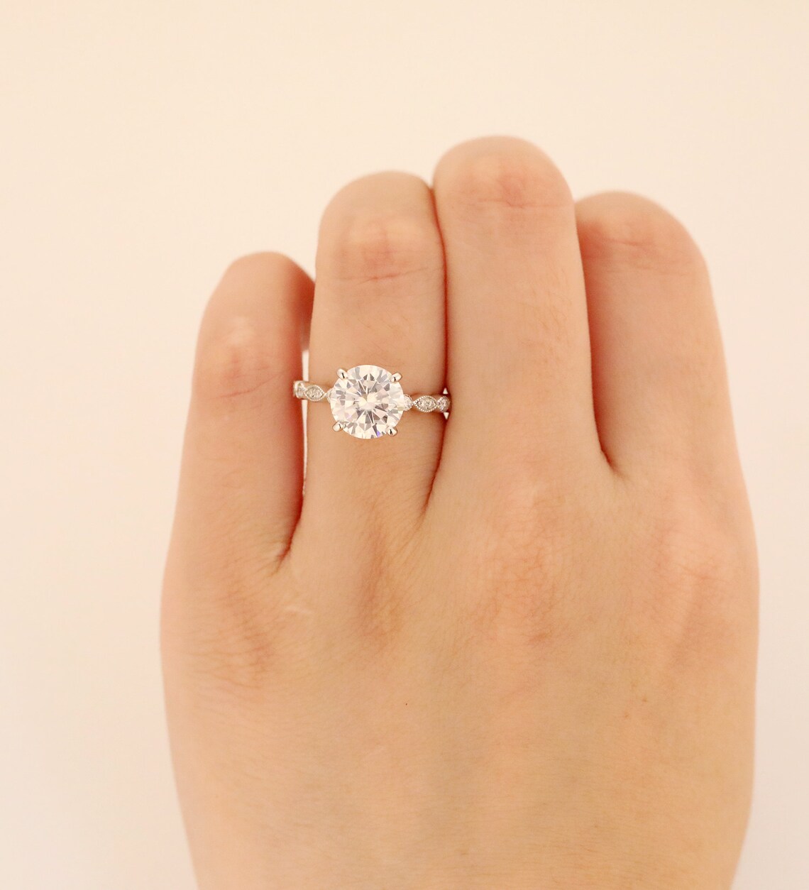 3CT Round Cut Simulated Diamond Ring Milgrain Ring Vintage Etsy