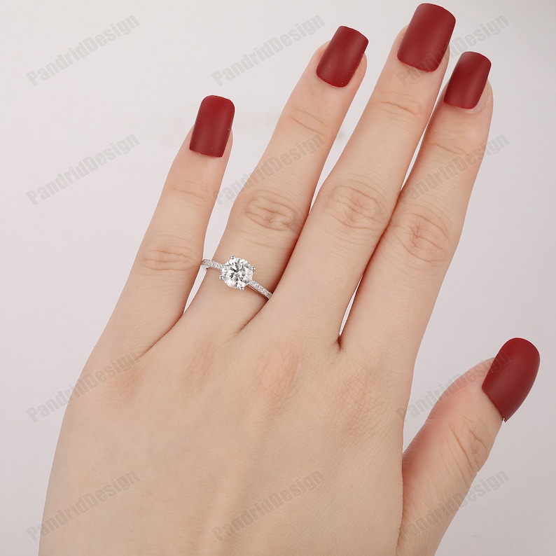 Vintage Hidden Halo Moissanite Ladies Ring, Anniversary Gift, 1.25CT Round 7mm Lab Diamond Wedding Ring, Simulated Diamond Engagement Ring image 6