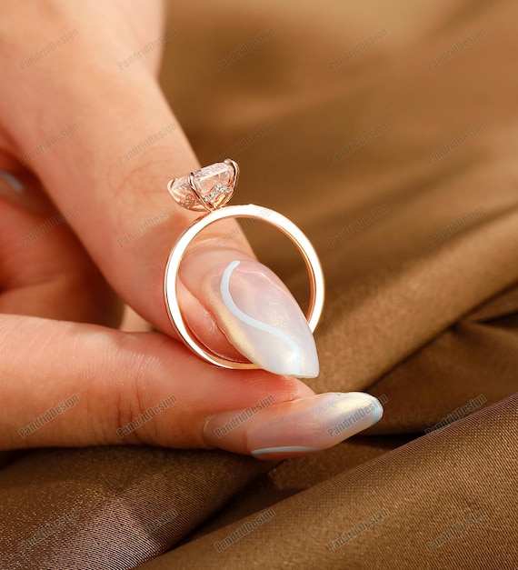 Radiant Cut Moissanite Engagement Ring, Plain Gold Band Delicate