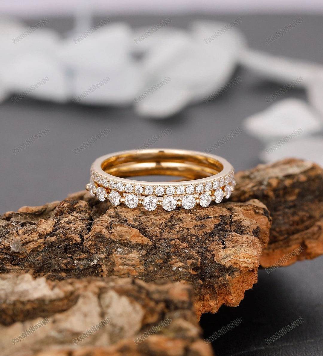 14K Solid Gold Half Eternity Moissanite Diamond Wedding Band ...