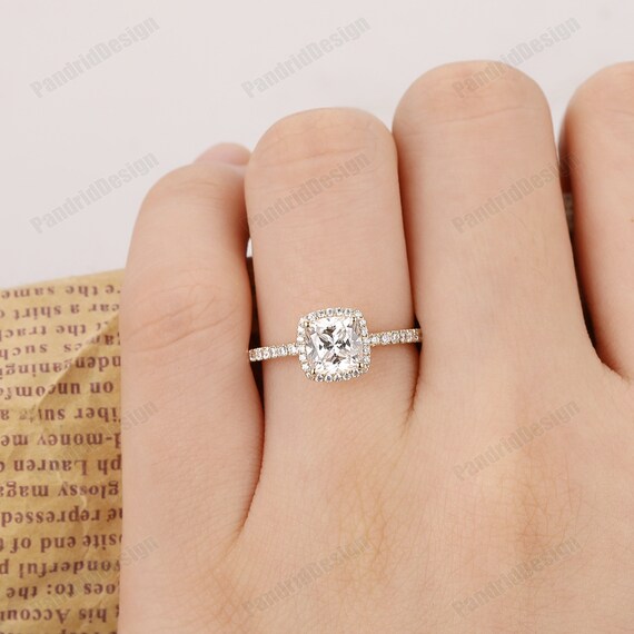 Halo Cushion Cut 6mm Simulated Diamond Ring Pave Accents