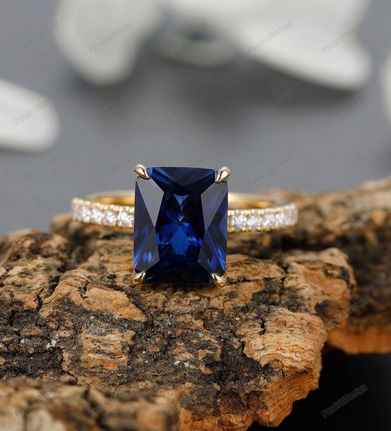 Vintage 1 4CT Radiant Cut Sapphire Engagement Ring 14k 18ksolid Gold Hidden Halo Radiant Cut Promise Ring art Deco Ring Anniversary Gift Her Etsy