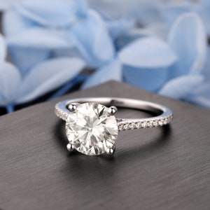 Half Eternity Lab Diamond Ring, 3CT Round Cut 9mm Moissanite Wedding Ring, Hidden Halo Moissanite Promise Ring, 14k Solid Gold Bridal Ring image 7