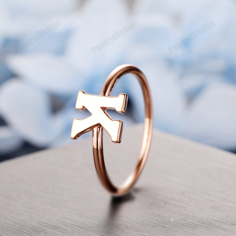 A-Z Initial Ring 14k Yellow Anniversary Initial Ring 18k Solid Gold Initial Ring White Plain Gold Letter Ring Minimalist Initial Ring