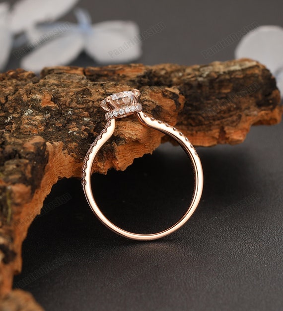 Hidden Halo Moissanite Engagement Ring Solid Gold Promise