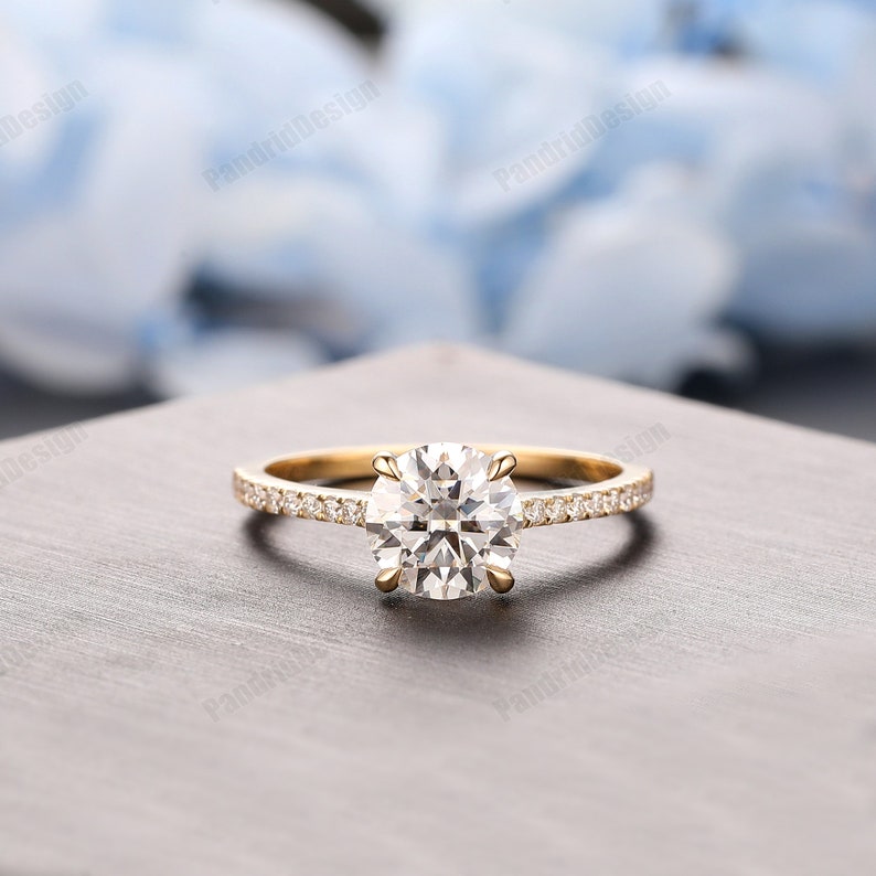14k Gold Pointed Prongs Moissanite Ring, Round Cut 7mm Simulated Diamond Ring, 18k Gold Moissanite Wedding Ring, Moissanite Ring For Women image 7