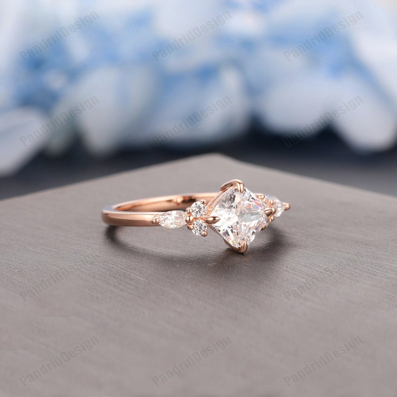 Promise Ring 1.1CT Cushion Cut 6mm Moissanite Anniversary Ring 14k Solid Gold Simulated Diamond Wedding Ring Cushion Cut Moissanite Ring