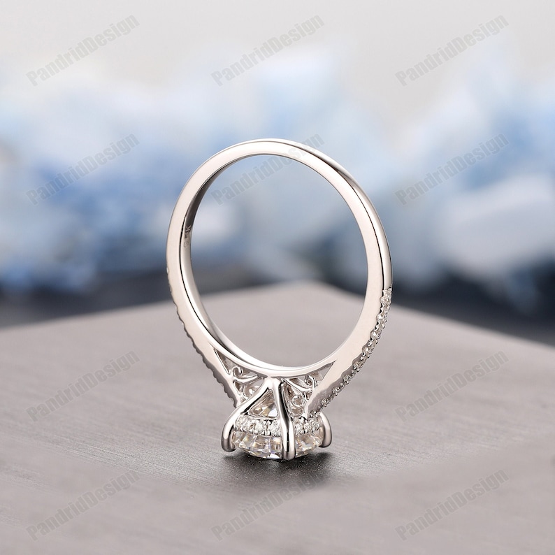 Vintage Hidden Halo Moissanite Ladies Ring, Anniversary Gift, 1.25CT Round 7mm Lab Diamond Wedding Ring, Simulated Diamond Engagement Ring image 3