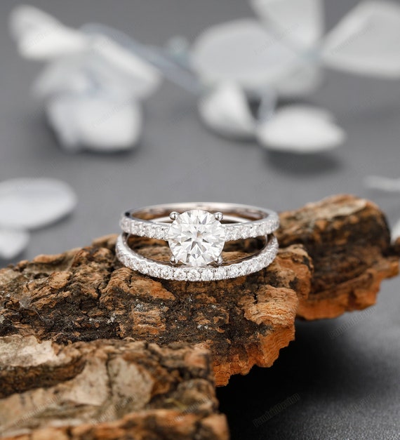 Moissanite wedding sets etsy hot sale