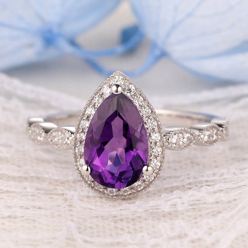 Amethyst Ring Purple Ring Cushion Cut Engagement Ring Gemstone - Etsy