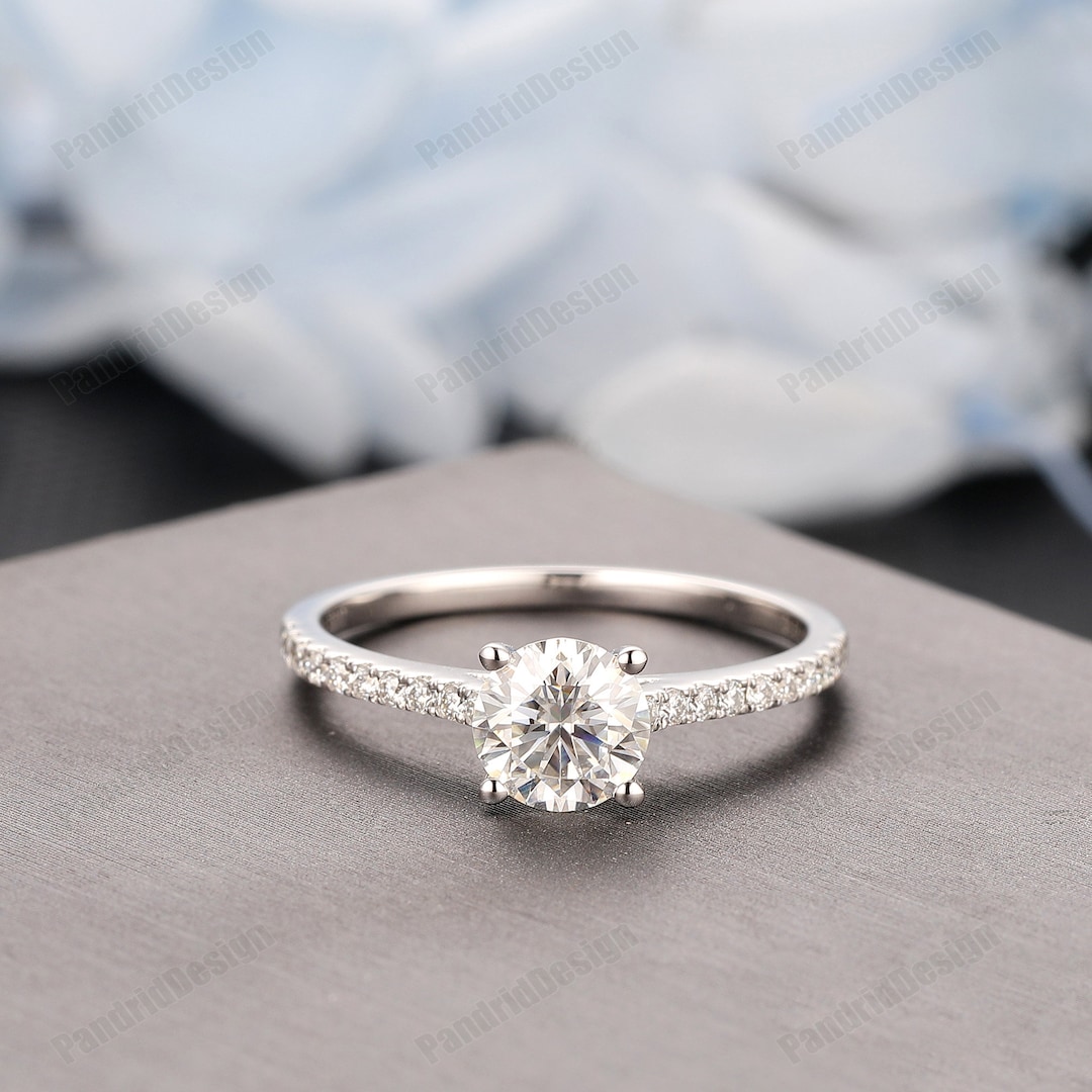 6mm Round Cut Moissanite Promise Ring, Moissanite Wedding Ring