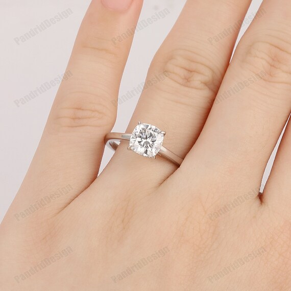 7mm Cushion Cut Moissanite Ring Wedding Promise Ring 18k Solid