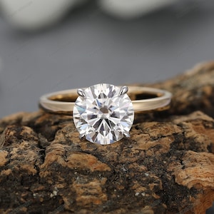 Classic Engagement Ring 2.00ct Round Cut Half Eternity DE Color Moissanite Diamond Wedding Ring, Promise Bridal Gold Ring for Ladies Jewelry
