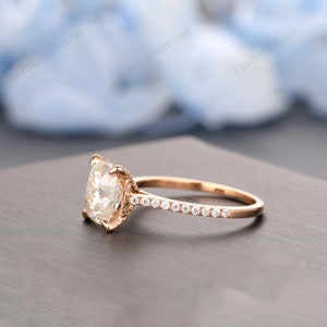 Long Cushion Cut 7x8mm 2.00CT Moissanite Ring, Pave Set Moissanite Wedding Ring, 14k Gold Minimalist Ring, Simulated Diamond Engagement Ring image 6