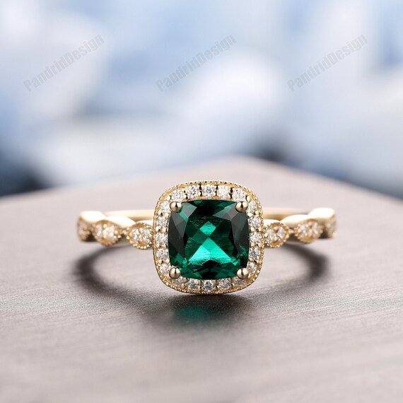 14k White Gold 6mm Cushion Gemstone and Diamond Halo Rings 14k White Gold 6mm Cushion Gemstone and Diamond Halo Rings