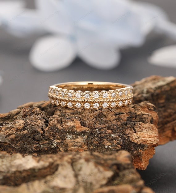 Moissanite Women Wedding Band, Simulated Diamond Engagement Ring