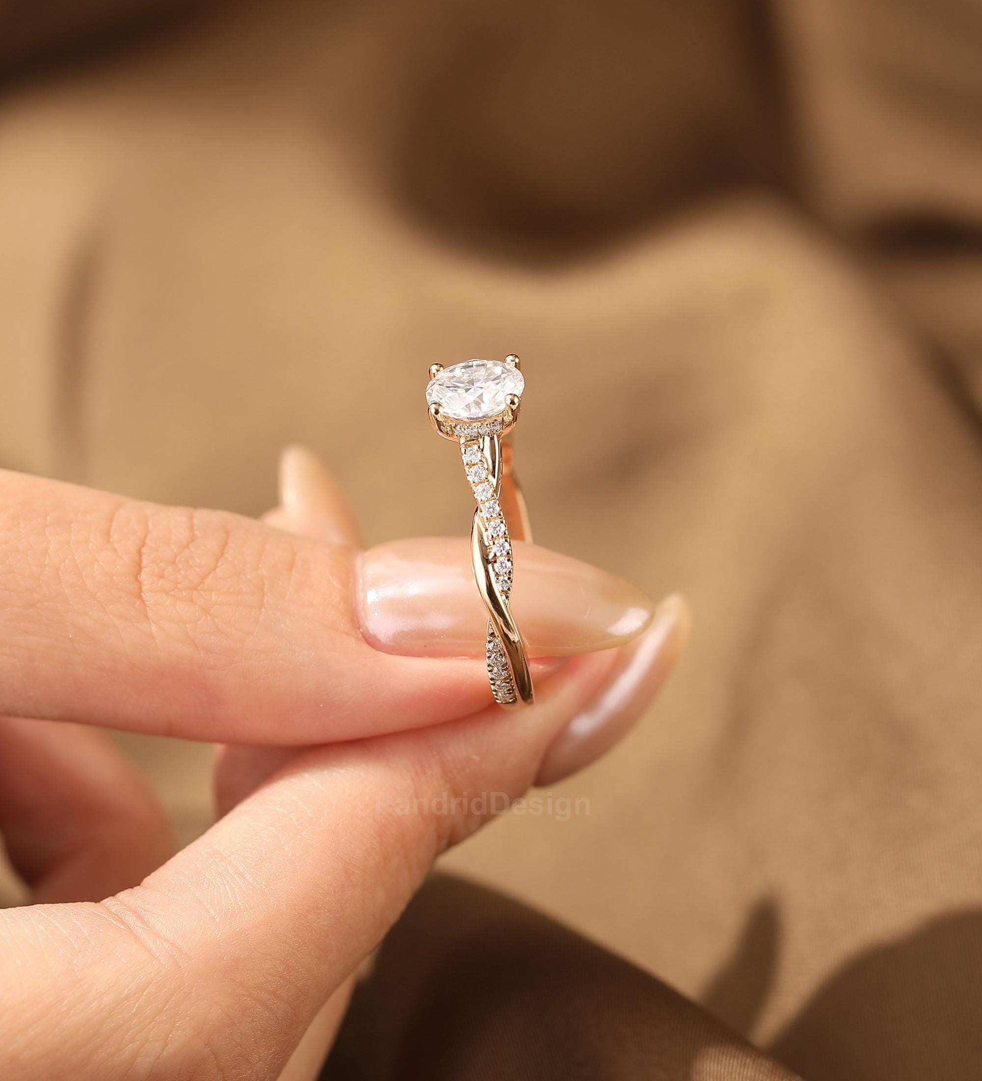 Vintage Unique Twist Band Ring, IGI Certified 1/2-3CT Round Cut Lab Grown Diamond Engagement Ring, 14k Solid Gold Lab Daimond Womens Ring