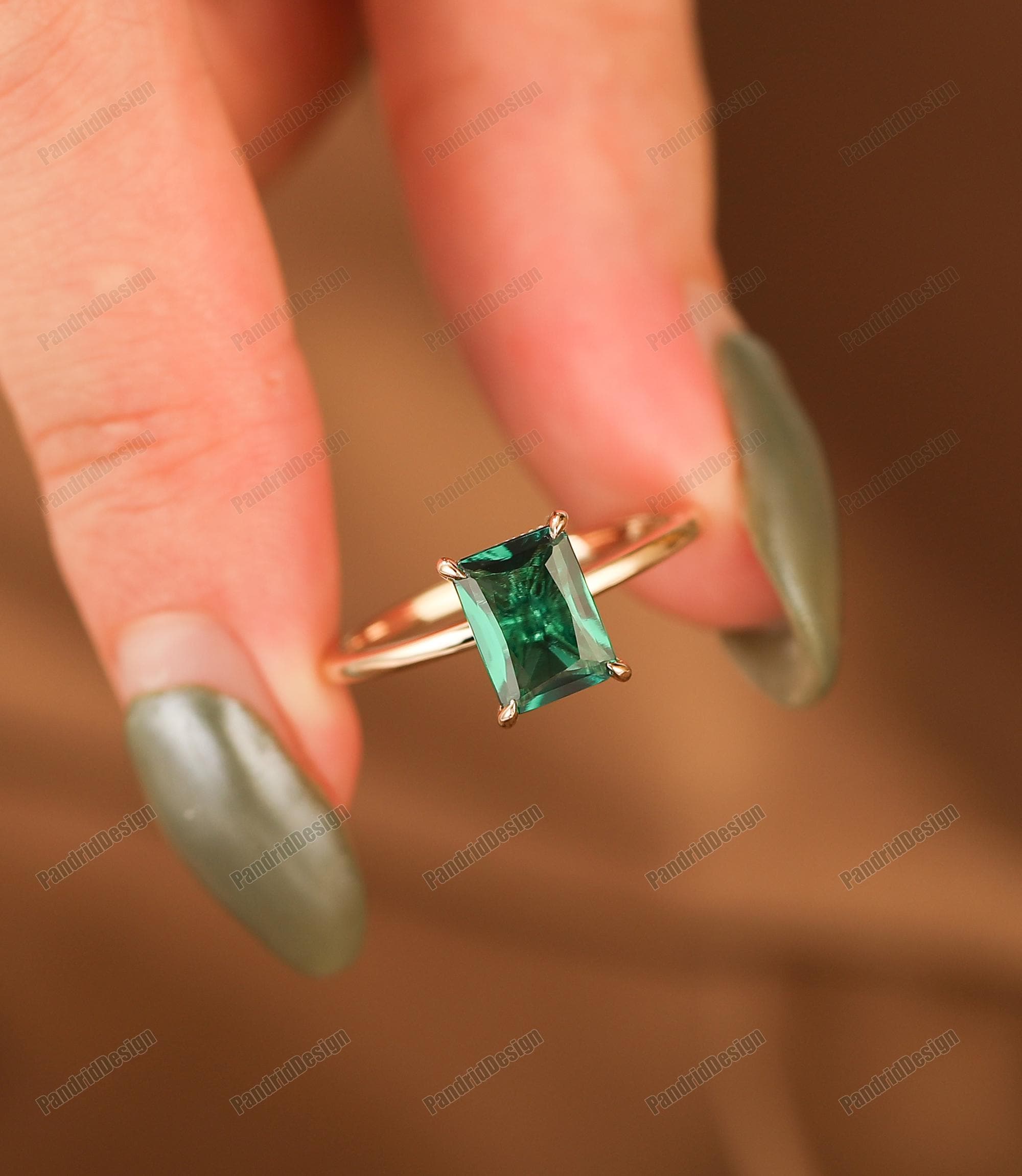 Anniversary Gift for Her, Vintage Radiant Cut 1-3CT Green Emerald Engagement Ring,Green May Birthstone Gemstone Delicate Gold Ring for Women