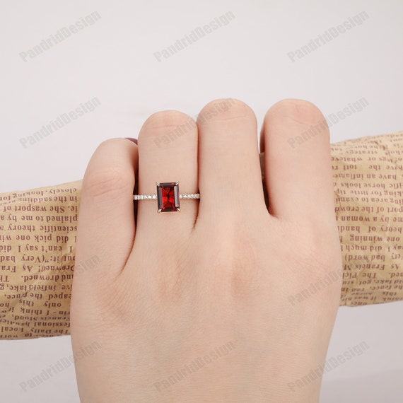 Anello Vintage Regolabile Con Pietra Rossa Granato In Rame - Gioiello Antico Per Donne, Fidanzamento O San Valentino - 6