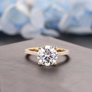 Half Eternity Lab Diamond Ring, 3CT Round Cut 9mm Moissanite Wedding Ring, Hidden Halo Moissanite Promise Ring, 14k Solid Gold Bridal Ring image 9