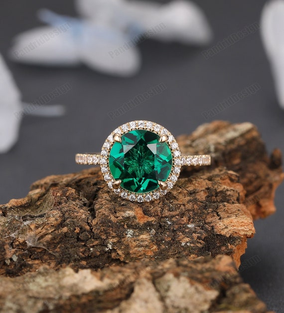 14k White Gold 9mm Cushion Cut Created Emerald & Diamond Halo-Style Ring 14k White Gold 9mm Cushion Cut Created Emerald & Diamond Halo-Style Ring