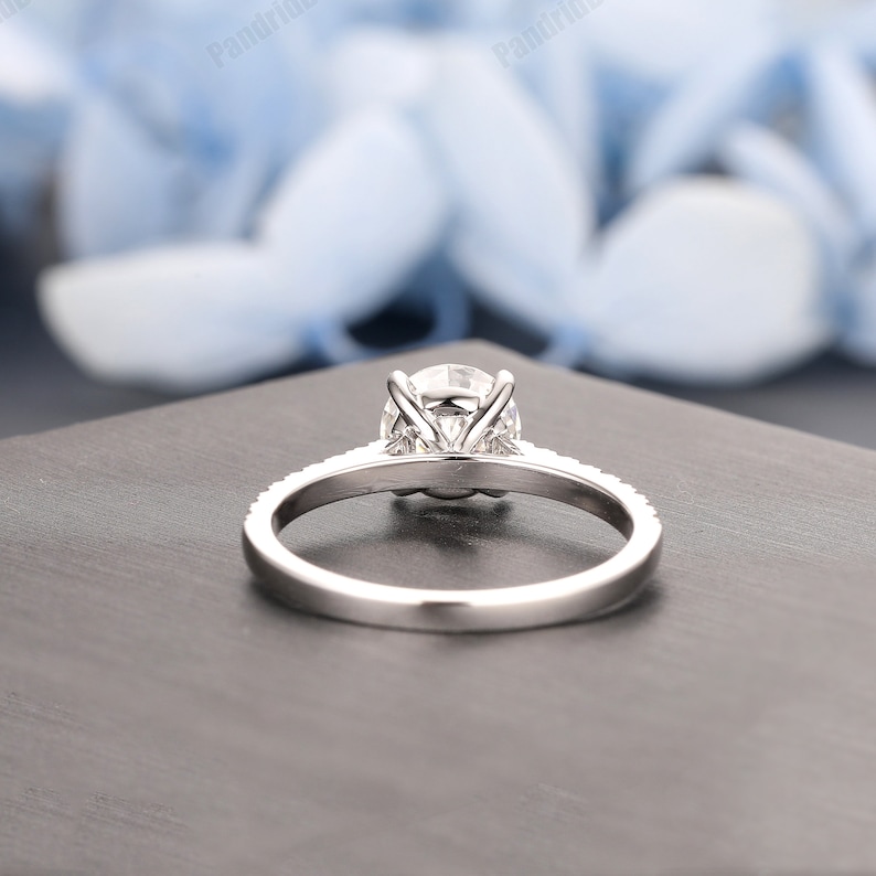 14k Gold Pointed Prongs Moissanite Ring, Round Cut 7mm Simulated Diamond Ring, 18k Gold Moissanite Wedding Ring, Moissanite Ring For Women image 3