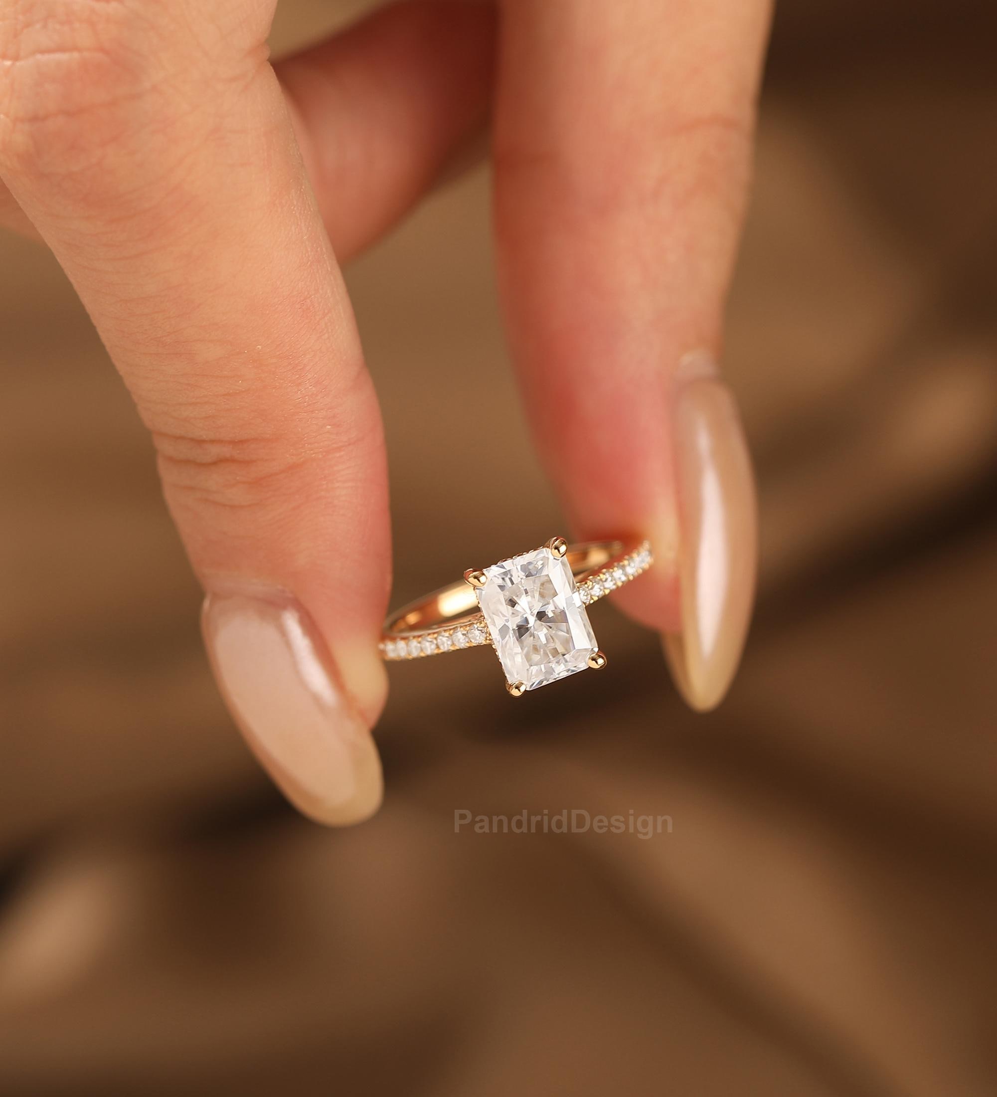 Radiant Cut Engagement Ring, Half Eternity Moissanite Women's Ring for Her, Filigree Style 2.0CT Radiant Diamond Simulant Ring, Promise Ring