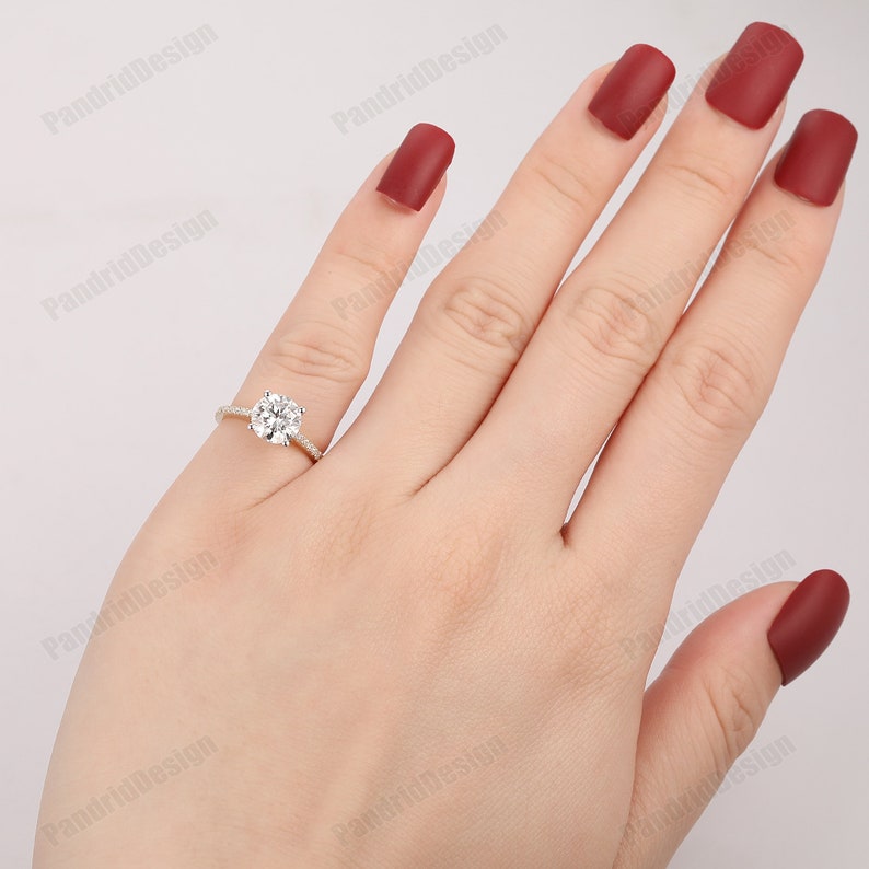 Double Tone Gold Moissanite Engagement Ring Vintage Half Eternity Moissanite Wedding Ring 1.25CT Round 7mm Simulated Diamond Promise Ring
