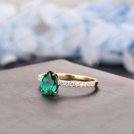 Half Eternity Emerald Ring Teardrop Shaped Green Emerald